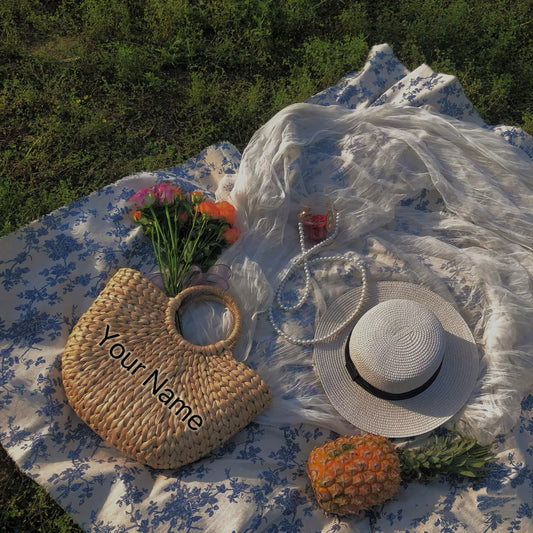 Moon-Shaped Personalized Straw Bag Handwoven Tote