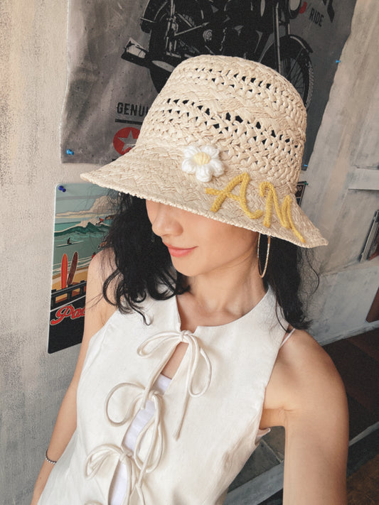 Flappy Brim Personalized Straw Bucket Hat