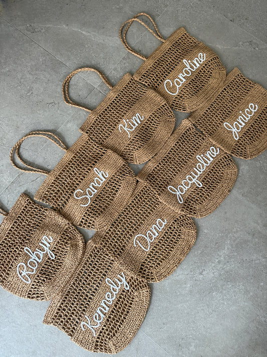 The Airelle Personalized Straw Tote Bag-Brown
