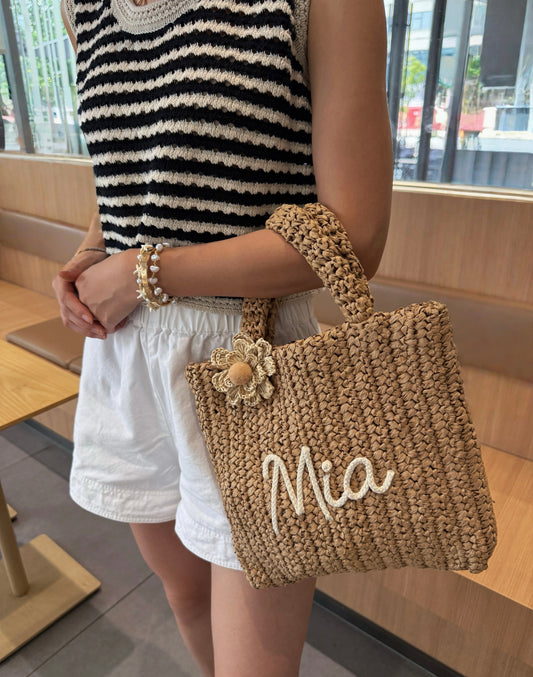Poppy Personalized Handmade Crochet Straw Bag