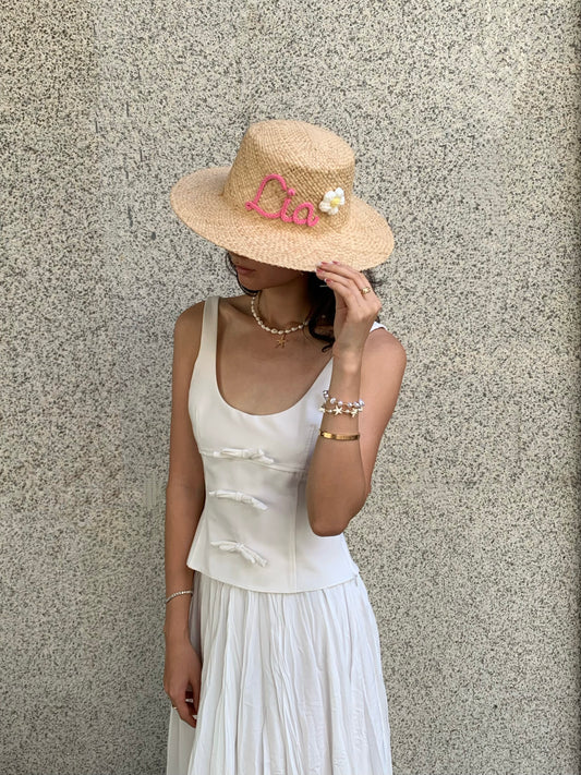 Flat Top Personalized Raffia Straw Beach Sun Hat