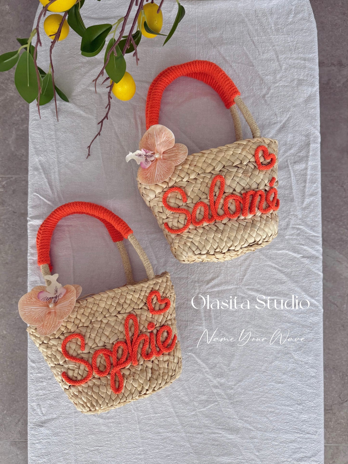 Mini Personalized Straw Tote Bag