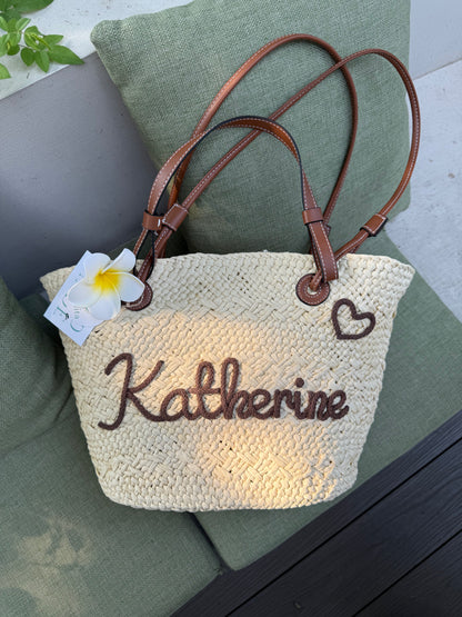 Caramel Personalized Straw Tote Bag