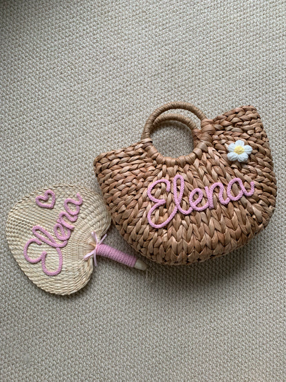 Moon-Shaped Personalized Straw Bag Handwoven Tote