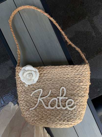 Camellia Petite Personalized Straw Tote Bag