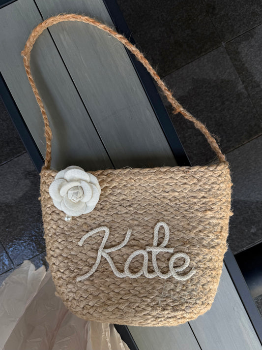 Camellia Petite Personalized Straw Tote Bag