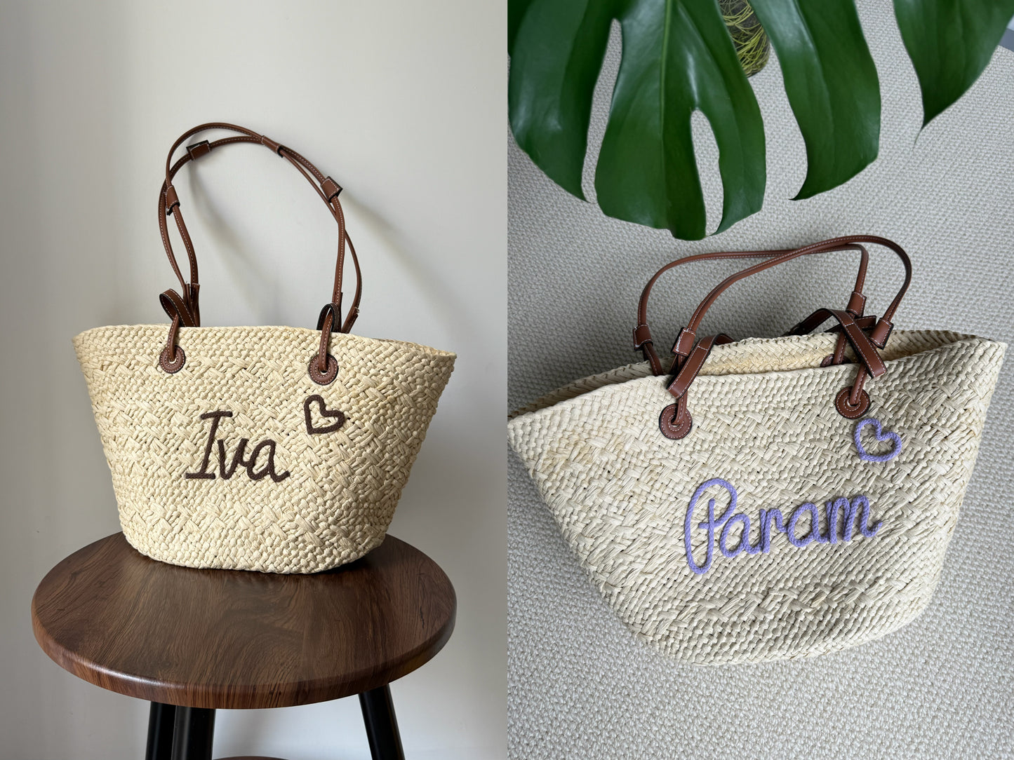 Caramel Personalized Straw Tote Bag