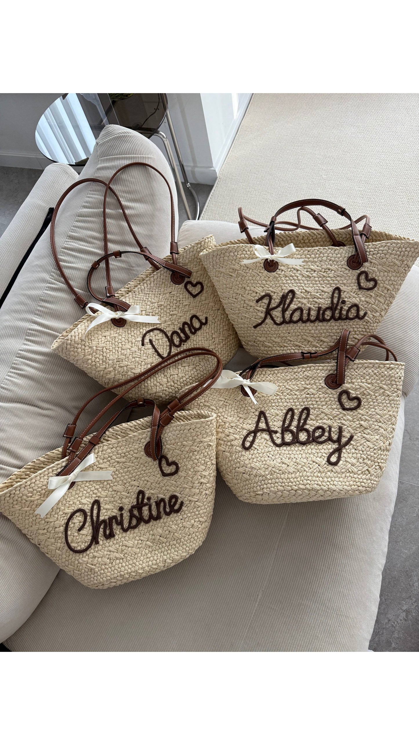 Caramel Personalized Straw Tote Bag