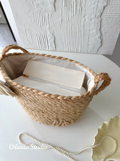 Camellia Petite Personalized Straw Tote Bag