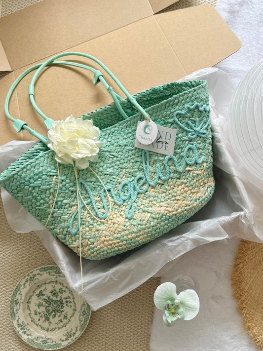 Ombre Personalized Straw Tote Bag