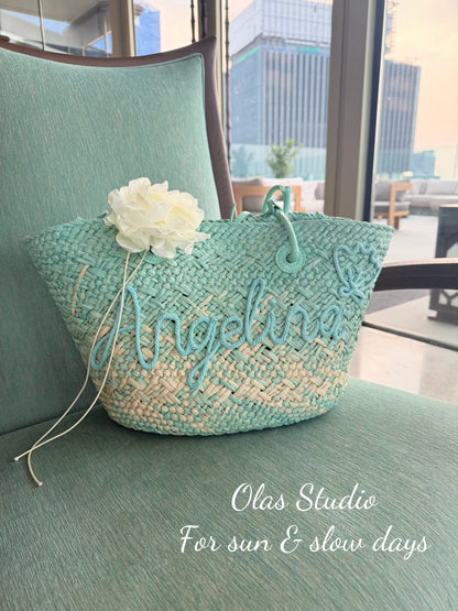 Ombre Personalized Straw Tote Bag