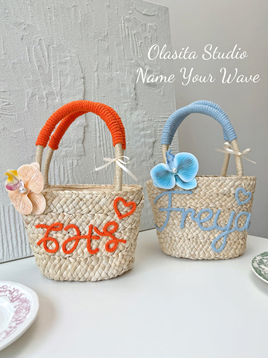 Mini Personalized Straw Tote Bag