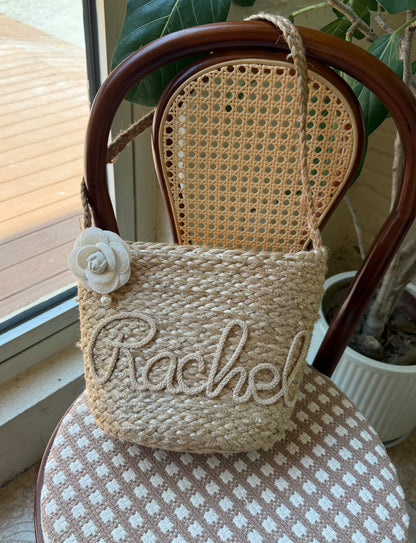 Camellia Petite Personalized Straw Tote Bag