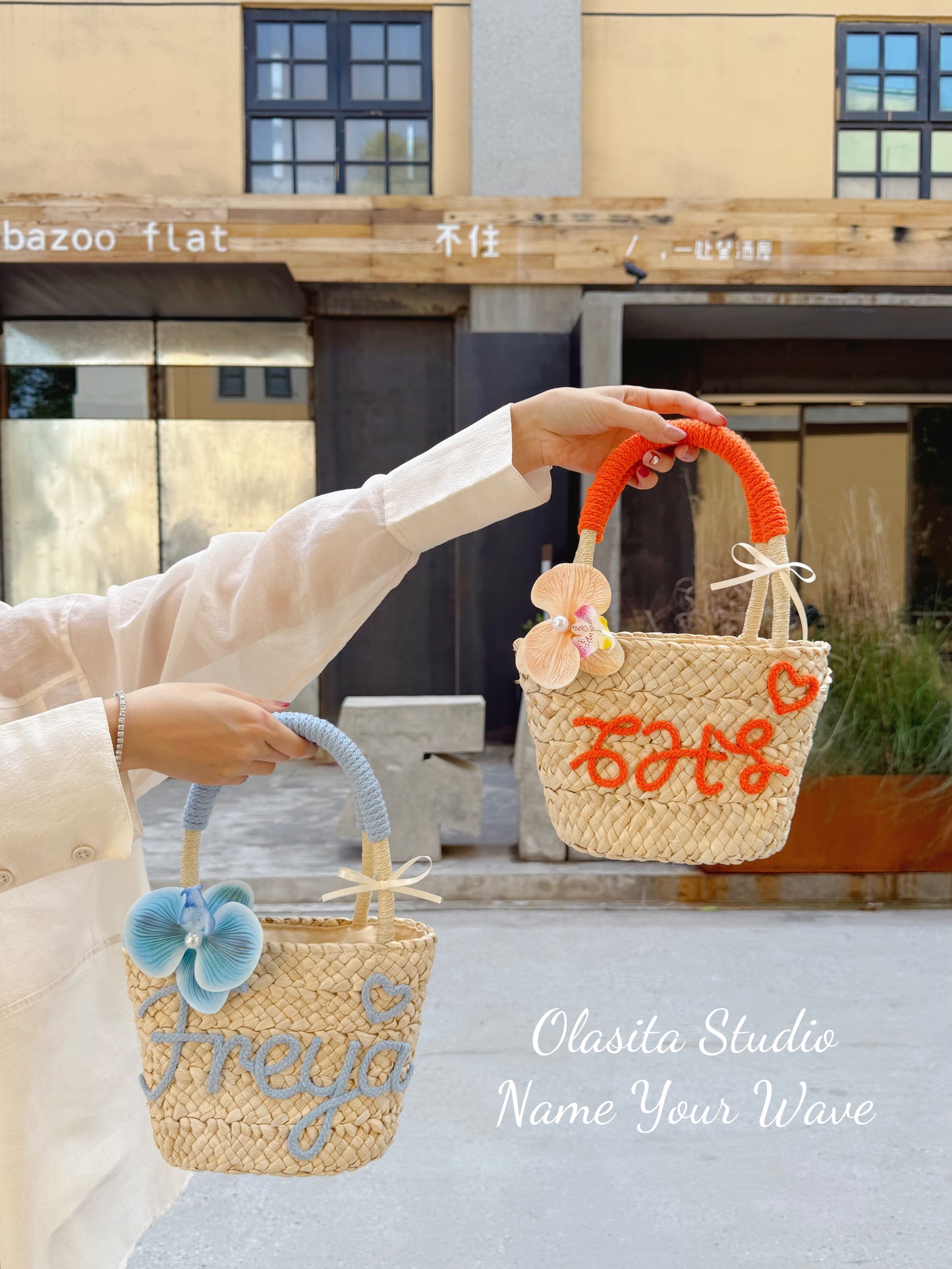 Mini Personalized Straw Tote Bag