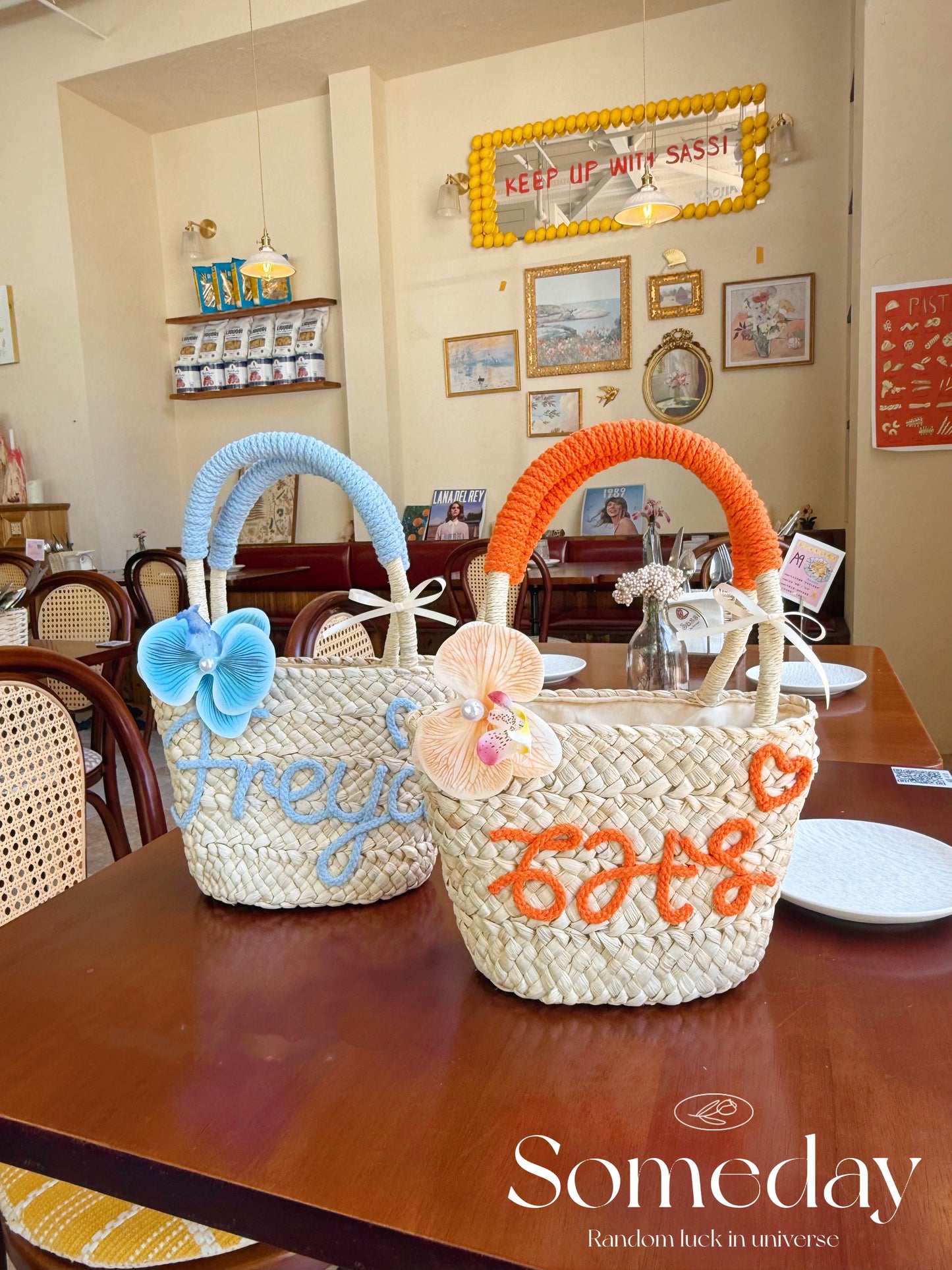 Mini Personalized Straw Tote Bag