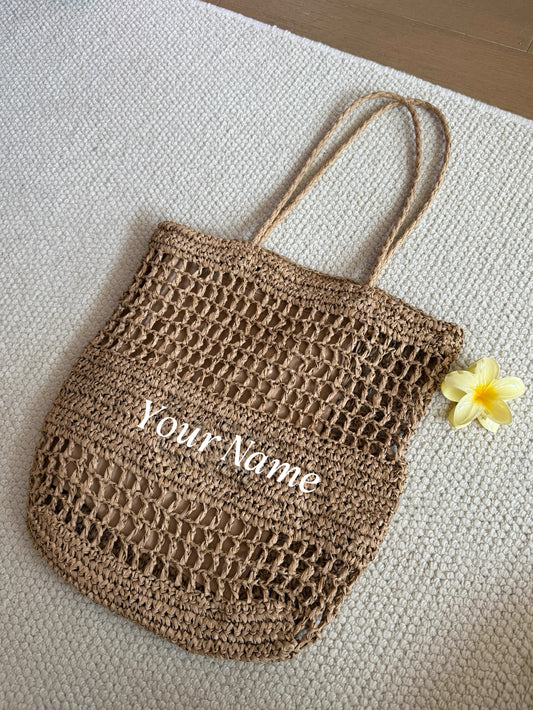 The Airelle Personalized Straw Tote Bag-Brown