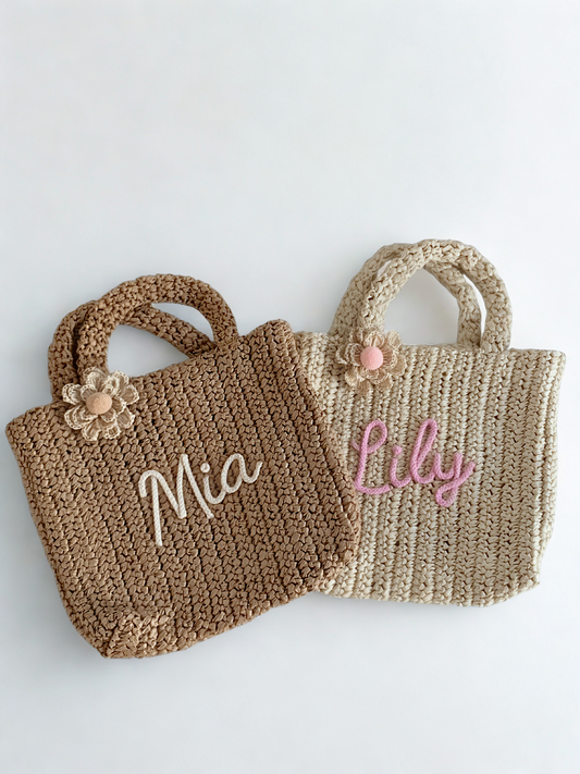 Poppy Personalized Handmade Crochet Straw Bag