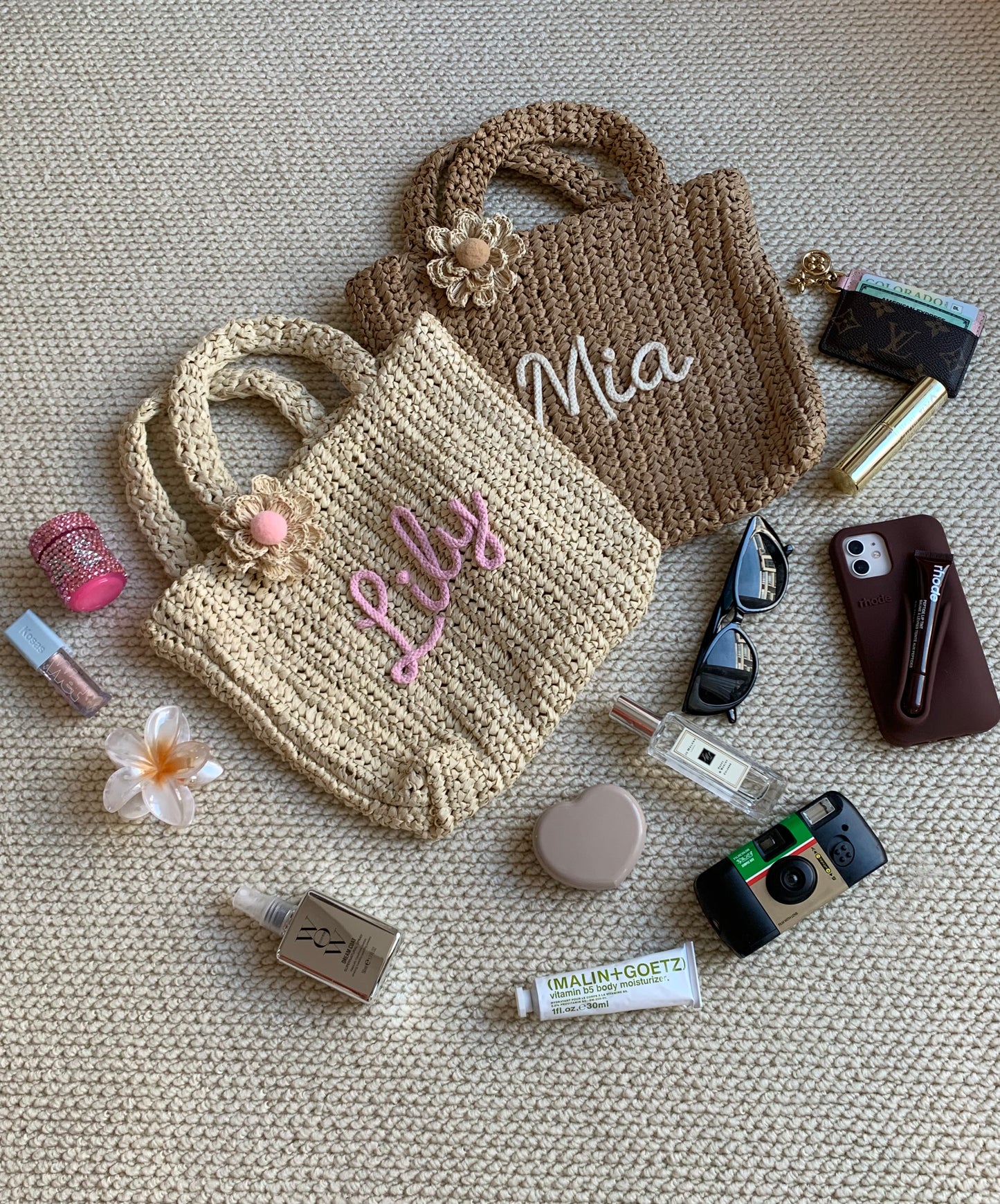 Poppy Personalized Handmade Crochet Straw Bag