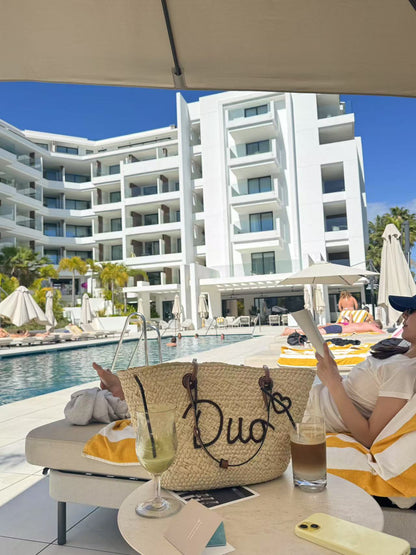 Caramel Personalized Straw Tote Bag