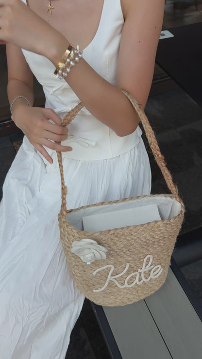 Camellia Petite Personalized Straw Tote Bag
