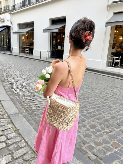 Camellia Petite Personalized Straw Tote Bag